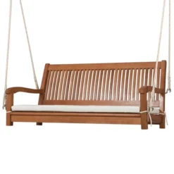 Costway 2-Person Hanging Porch Swing Wood Bench With Cushion Curved Back Outdoor Natural -Costway GUEST 73cacfc2 1c4b 4daf ae1c cb6348d820ad