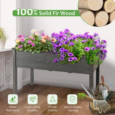 Costway Wooden Raised Vegetable Garden Bed Elevated Grow Vegetable Planter Grey 5 Costway Wooden Raised Vegetable Garden Bed Elevated Grow Vegetable Planter Grey - Image 5