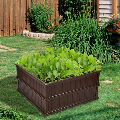Costway 2 Pcs 48.5'' Raised Garden Bed Square Plant Box Planter Flower Vegetable Brown 1 Costway 2 Pcs 48.5'' Raised Garden Bed Square Plant Box Planter Flower Vegetable Brown