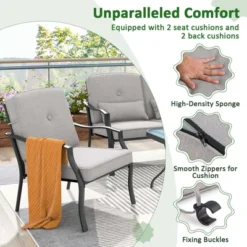 Costway 2 PCS Patio Metal Chairs Outdoor Dining Seat Heavy Duty With Cushions Garden Gray -Costway GUEST 7446d5a2 79f9 4682 8f16 19a157cf9abc