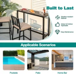 Costway 3PCS Outdoor Metal Bar Table & Chairs Set Patio Dining Table Set With Cushion -Costway GUEST 7465c2b6 b5c5 4d14 b8de e26c61a86fcd