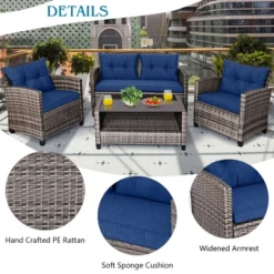 Costway 4 PCS/8PCS Patio Rattan Furniture Set Coffee Table Cushioned Sofa Garden Lawn Navy 16 Costway 4 PCS/8PCS Patio Rattan Furniture Set Coffee Table Cushioned Sofa Garden Lawn Navy -Costway GUEST 7466756d c728 4a3a 91a2 6e52b265c2fb