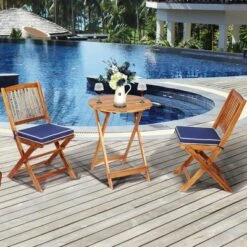 Costway 3PCS Patio Folding Wooden Bistro Set Cushioned Chair Conversation Cushion -Costway GUEST 74e77800 5160 40a8 bd7a 1501f2c90f75