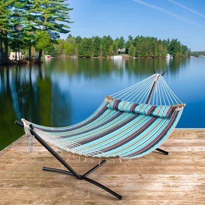 Costway Hammock Chair With Stand Heavy Duty Portable Carrying Bag Cushion Pillow RedBlue 1 Costway Hammock Chair With Stand Heavy Duty Portable Carrying Bag Cushion Pillow RedBlue