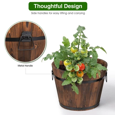Costway 3 Pcs Wooden Planter Barrel Set Decorative Flower Bed Multiple Size 5 Costway 3 Pcs Wooden Planter Barrel Set Decorative Flower Bed Multiple Size - Image 5