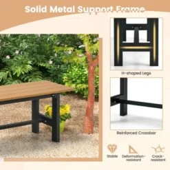 Costway 2PCS Outdoor HDPE Bench With Metal Frame 47'' X 14'' X 16'' For Yard Garden Brown/Black/Gray -Costway GUEST 7540dde0 8354 4ad4 926f a6509a6f5643
