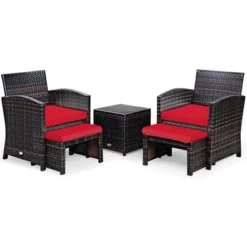 Costway 5PCS Patio Rattan Wicker Furniture Set Sofa Ottoman W/ Cushions Red -Costway GUEST 75e65920 c5e7 4b8b 9980 591de274653d