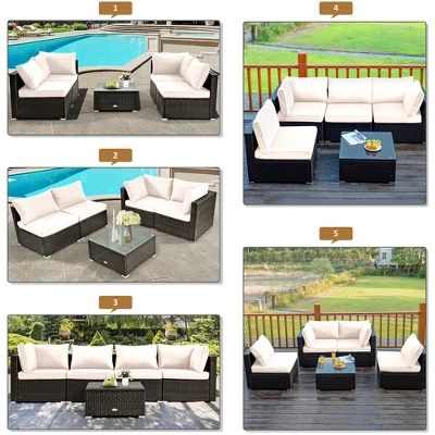 Costway 5PCS Patio Rattan Furniture Set Cushioned Sofa & Chair Coffee Table 5 Costway 5PCS Patio Rattan Furniture Set Cushioned Sofa & Chair Coffee Table - Image 5