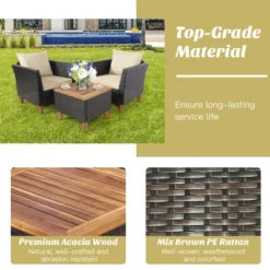 Costway 3PCS Patio Wicker Rattan Sofa Set Furniture Outdoor Acacia Wood Conversation -Costway GUEST 7636b81c 2349 419a a4e4 2ce687039dc2