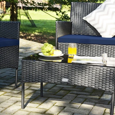 Costway 4PCS Patio Wicker Furniture Set Coffee Table Cushions W/ Cover 4 Costway 4PCS Patio Wicker Furniture Set Coffee Table Cushions W/ Cover - Image 4