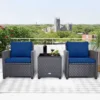 Costway 3PCS Patio Wicker Furniture Set With Beige & Navy Cushion Covers Balcony