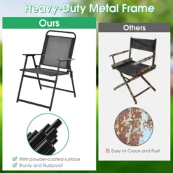 Costway 2pcs Patio Folding Chairs Heavy-Duty Metal Frame Armrests Portable Outdoor 14 Costway 2pcs Patio Folding Chairs Heavy-Duty Metal Frame Armrests Portable Outdoor -Costway GUEST 7673df7e 0589 4c28 8a8f c3eb9641a974
