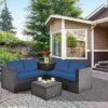 Costway 8PCS Outdoor Patio Rattan Furniture Set Cushioned Loveseat Storage Table Navy