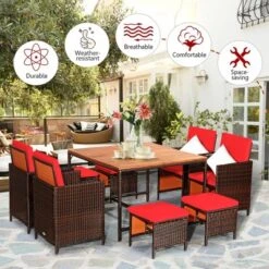 Costway 9PCS Patio Rattan Dining Set Cushioned Chairs Ottoman Wood Table Top WhiteRed 16 Costway 9PCS Patio Rattan Dining Set Cushioned Chairs Ottoman Wood Table Top WhiteRed -Costway GUEST 76b36f91 90e5 48bb a06b a75c1dd8bf6e