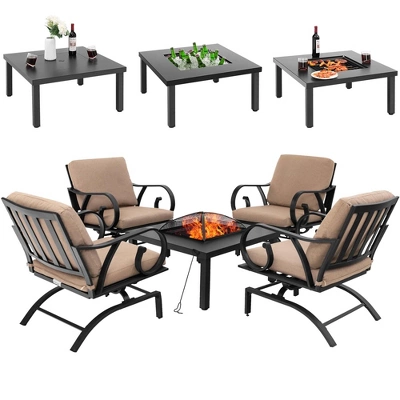 Costway 5pcs Patio Rocking Chairs 4-in-1 Fire Pit Table Heavy-Duty Conversation Outdoor 2 Costway 5pcs Patio Rocking Chairs 4-in-1 Fire Pit Table Heavy-Duty Conversation Outdoor - Image 2