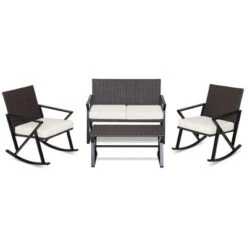 Costway 4PCS Patio Rattan Wicker Rocking Chairs Loveseat Table Rocker Set Cushions Porch -Costway GUEST 7717da8b 46b5 42c9 926a 8f958c322e87