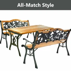 Patio Park Garden Bench Porch Path Chair Furniture Cast Iron Hardwood -Costway GUEST 772995c3 76ce 4381 8d7a 6604753b65de