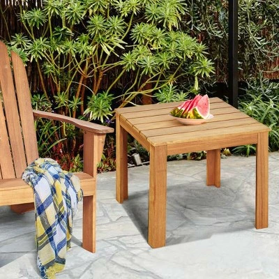 Costway 2PCS Wooden Square Side End Table Patio Coffee Bistro Table Indoor Outdoor Natural 3 Costway 2PCS Wooden Square Side End Table Patio Coffee Bistro Table Indoor Outdoor Natural - Image 3