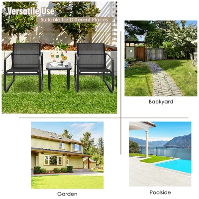 Costway 3PCS Patio Bistro Furniture Set Glass Top Table Garden Deck Black 5 Costway 3PCS Patio Bistro Furniture Set Glass Top Table Garden Deck Black - Image 5