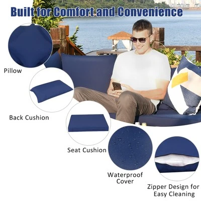 Costway 7PCS Patio Rattan Furniture Set Sectional Sofa Garden Navy Cushion 8 Costway 7PCS Patio Rattan Furniture Set Sectional Sofa Garden Navy Cushion - Image 8