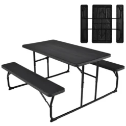 Costway Folding Picnic Table & Bench Set For Camping BBQ W/ Steel Frame White/Balck -Costway GUEST 779c2e95 6ec5 405a 8e61 7cc76a3eb77a