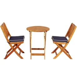 Costway 3PCS Patio Folding Wooden Bistro Set Cushioned Chair Conversation Cushion -Costway GUEST 77badcf6 e207 4230 9862 12e137341c2a
