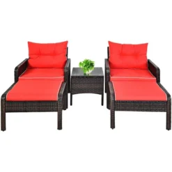 Costway 5 PCS Patio Rattan Furniture Set Sofa Ottoman Table Cushioned Yard Red -Costway GUEST 77c44bf4 f78c 459d 9beb bb82a3372e06