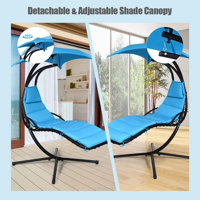 Costway Hanging Swing Chair Hammock Chair W/ Pillow Canopy Stand BlueNavyOrange 5 Costway Hanging Swing Chair Hammock Chair W/ Pillow Canopy Stand BlueNavyOrange - Image 5
