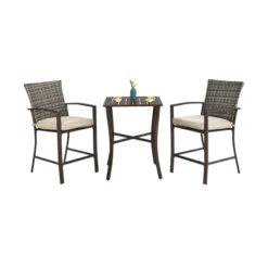 Costway 3PCS Patio Rattan Bar Furniture Set Slat Table 2 Cushioned Stools Poolside Brown 14 Costway 3PCS Patio Rattan Bar Furniture Set Slat Table 2 Cushioned Stools Poolside Brown -Costway GUEST 7814b674 ed66 47db 88b2 957988dd0fd0