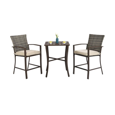 Costway 3PCS Patio Rattan Bar Furniture Set Slat Table 2 Cushioned Stools Poolside Brown 7 Costway 3PCS Patio Rattan Bar Furniture Set Slat Table 2 Cushioned Stools Poolside Brown - Image 7