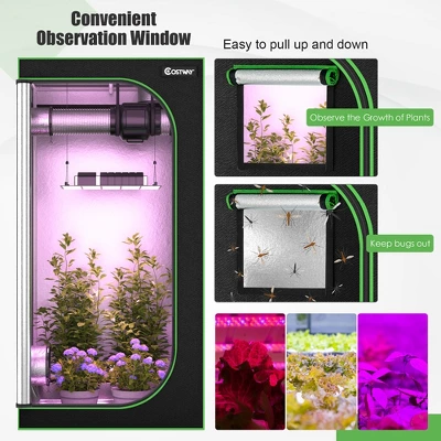 Costway 36''x36''x72'' Mylar Hydroponic Grow Tent W/Observation Window & Floor Tray GrayBlack 5 Costway 36''x36''x72'' Mylar Hydroponic Grow Tent W/Observation Window & Floor Tray GrayBlack - Image 5