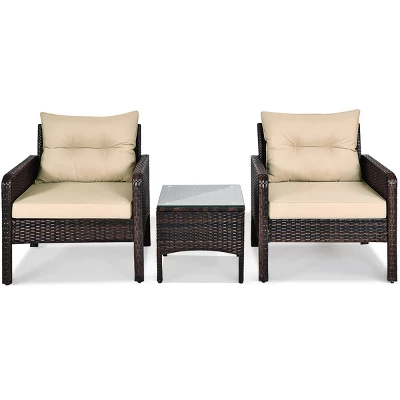Costway 3PCS Patio Rattan Conversation Set Cushioned Sofa Chair For Garden 8 Costway 3PCS Patio Rattan Conversation Set Cushioned Sofa Chair For Garden - Image 8