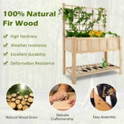 Costway Raised Garden Bed Elevated Wooden Planter Box With Trellis & Open Storage Shelf -Costway GUEST 788558df e5a4 44c2 8a07 e2709666c79d