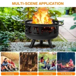 Costway 30'' Patio Round Fire Pit W/ Fire Poker Cooking Grill For Camping BBQ -Costway GUEST 78b8ffeb f20c 4f9f b4ee 81595914b89e