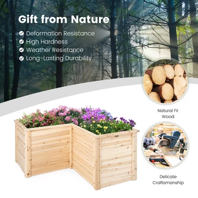 Costway 24'' L-Shaped Deep Root Planter Box Wooden Raised Garden Bed With Open-Ended Base 5 Costway 24'' L-Shaped Deep Root Planter Box Wooden Raised Garden Bed With Open-Ended Base - Image 5