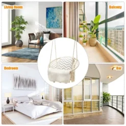 Costway Hanging Hammock Chair Macrame Swing Handwoven Cotton Backrest Garden Grey Black 15 Costway Hanging Hammock Chair Macrame Swing Handwoven Cotton Backrest Garden Grey Black -Costway GUEST 791467ed 6278 4633 9ac7 31158178ba02