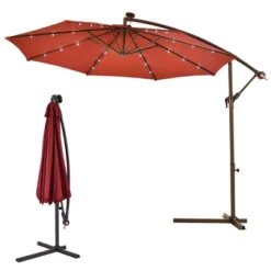 Costway 10' Hanging Solar LED Umbrella Patio Sun Shade Offset Market W/Base Burgundy -Costway GUEST 7919d245 ca91 4f61 8cf1 c6ba9ff6396a