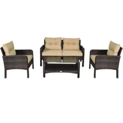 Costway 4PCS Patio Rattan Furniture Set Loveseat Sofa Coffee Table Sofa W/Cushion Garden -Costway GUEST 796b0d6c 3a64 4c63 a9ef 2cf0a07e63aa
