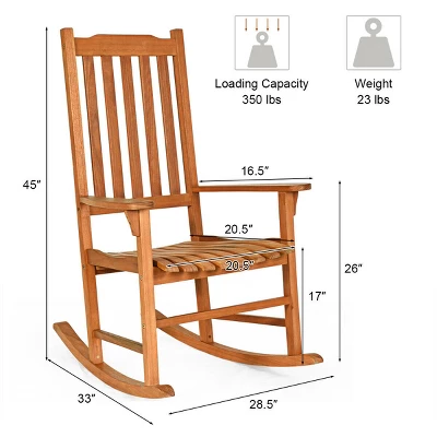 Costway Outdoor Eucalyptus Rocking Chair Single Rocker For Patio Deck Garden Natural 3 Costway Outdoor Eucalyptus Rocking Chair Single Rocker For Patio Deck Garden Natural - Image 3