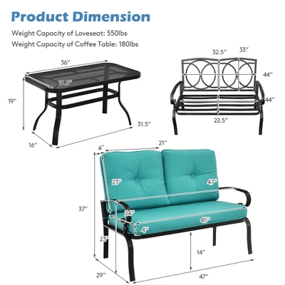 Costway 2PCS Patio Loveseat Bench Table Furniture Set Cushioned Chair 2 Costway 2PCS Patio Loveseat Bench Table Furniture Set Cushioned Chair - Image 2