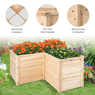 Costway 24'' L-Shaped Deep Root Planter Box Wooden Raised Garden Bed With Open-Ended Base 4 Costway 24'' L-Shaped Deep Root Planter Box Wooden Raised Garden Bed With Open-Ended Base - Image 4