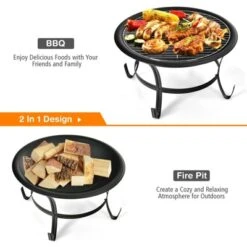 Costway 22'' Steel Outdoor Fire Pit Bowl BBQ Grill W/ Wood Grate Cooking Grate Poker -Costway GUEST 79d32b0e 6d2f 429f 8289 aa4b3f2140fa