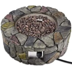 Costway 28'' Propane Gas Fire Pit Outdoor 40,000 BTU Stone Finish Lava Rocks Cover BrownGrey -Costway GUEST 79f51c22 02e1 4382 bdd4 3e751b802d50