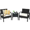 Costway 3PC Patio Rattan Furniture Set Coffee Table Conversation Sofa Cushioned
