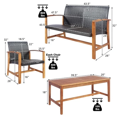 Costway 8PCS Outdoor Patio Rattan Furniture Set Acacia Wood Frame Sofa Loveseat Garden 6 Costway 8PCS Outdoor Patio Rattan Furniture Set Acacia Wood Frame Sofa Loveseat Garden - Image 6