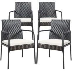 Costway 4PCS Patio Wicker Rattan Dining Chairs Cushioned Seats Armrest Garden -Costway GUEST 7ab4408c 7849 44c4 9585 710b80042e97