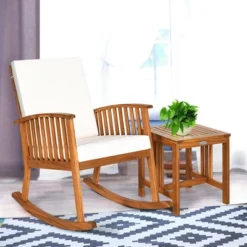 Costway 2PCS Acacia Wood Patio Rocking Chair Set Cushioned Coffee Table -Costway GUEST 7ae228eb 6b94 4067 a873 a32cc0b6696d