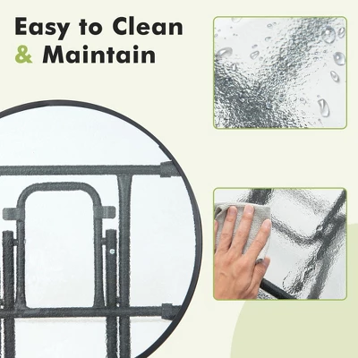 Costway Patio Folding Round Glass Side Table Bistro Coffee Table Plant Stand 6 Costway Patio Folding Round Glass Side Table Bistro Coffee Table Plant Stand - Image 6