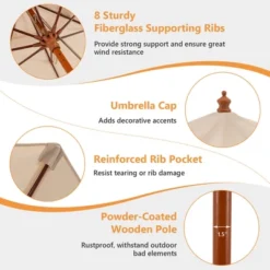 Costway 9.5 FT Patio Rope Pulley Wooden Umbrella Market W/Fiberglass Ribs Outdoor Beige 17 Costway 9.5 FT Patio Rope Pulley Wooden Umbrella Market W/Fiberglass Ribs Outdoor Beige -Costway GUEST 7afb49f8 67c0 4868 b9d0 5d9ac71611f0