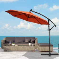 Costway 10FT Patio Offset Umbrella Solar LED 360degrees Rotation Orange -Costway GUEST 7afc19a1 0ad7 470a 8c0b 6e2f43c928df